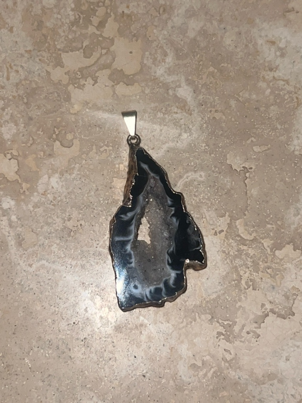 Black Agate Geode Pendant Necklace